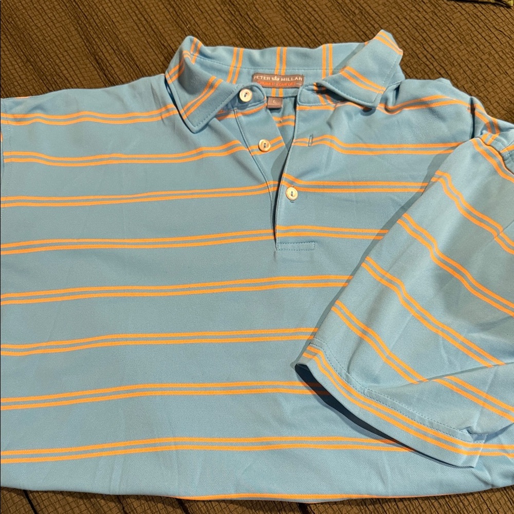 Peter Millar Light Blue Polo with Orange Stripes